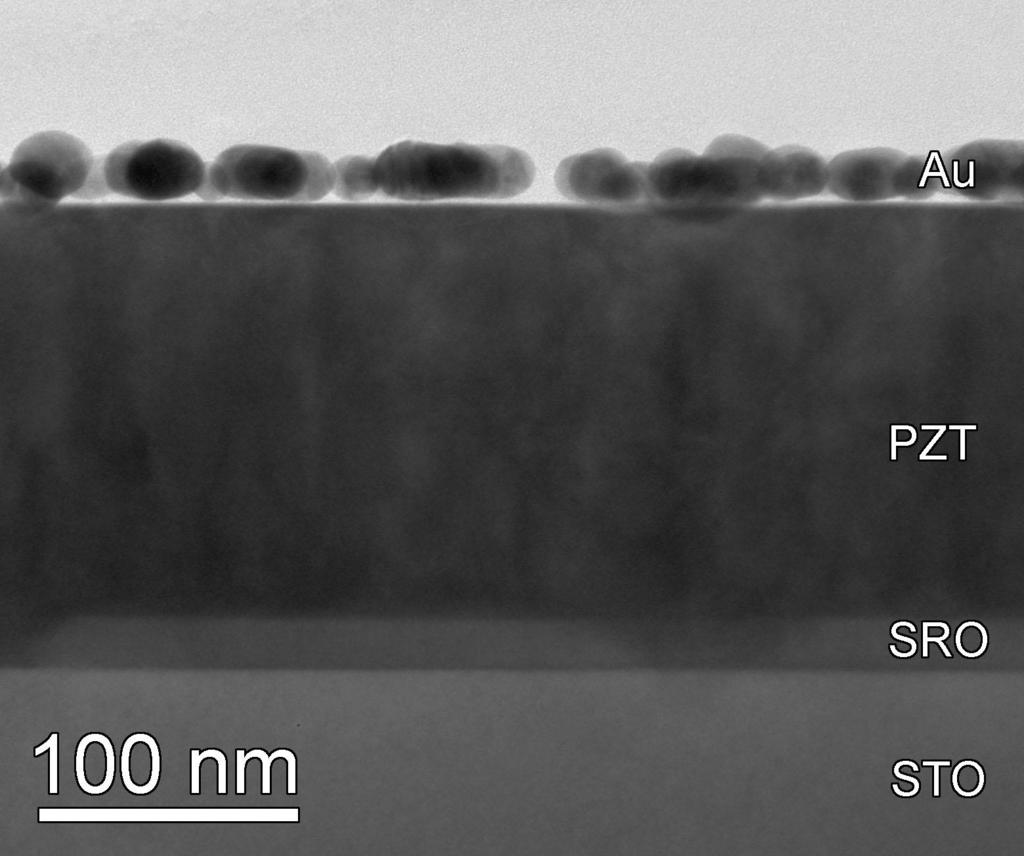 Se constat ca Au nu uda suprafata PZT si se aglomearza asub forma de particule sferice cu diametrul intre 1 si 2 nm.
