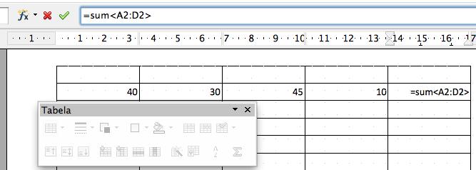..) ( 39). Izračun vsote LastnosF tabele 40: Seštevanje vrednosti v stolpcu V Writerju lahko s podatki tudi računamo. Najpogosteje podatke seštevamo.