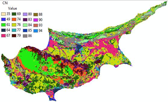 Υπολογισµοί (2): Απεικόνιση αριθµού καµπύλης απορροής CN α/α λεκάνη CN α/α λεκάνη CN 1 1 1 3 95 72 18 3 3 3 95 70 2 1 1 7 95 72 19 3 4 2 90 66 3 1 3 5 05 61 20 3 5 1 50 67 4 1 4 2 15 61 21 3 7 1 50