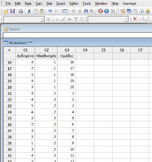 Αφού εισάγουμε τα δεδομένα πάμε στην γραμμή εργαλείων και πατάμε Stat
