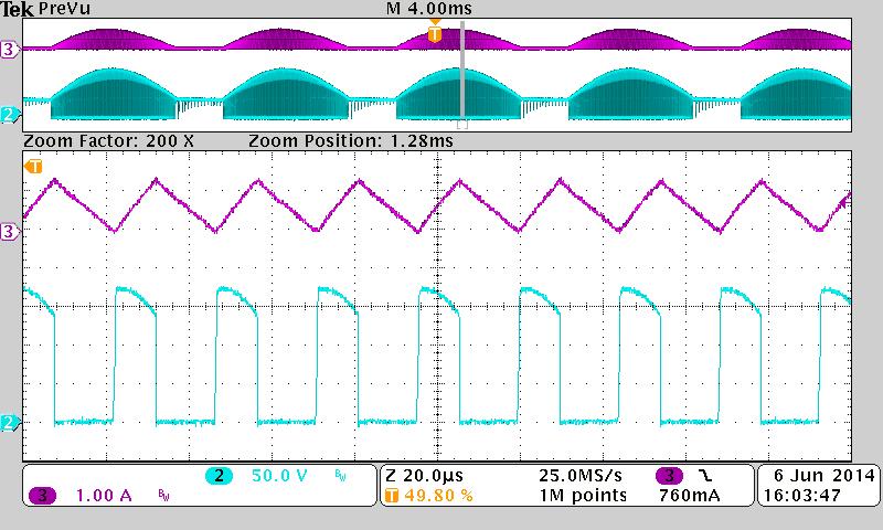 14 Drain & I L waveforms @ 90Vac/60Hz/Zoom-In CH2: Drain, CH3: I L Fig.