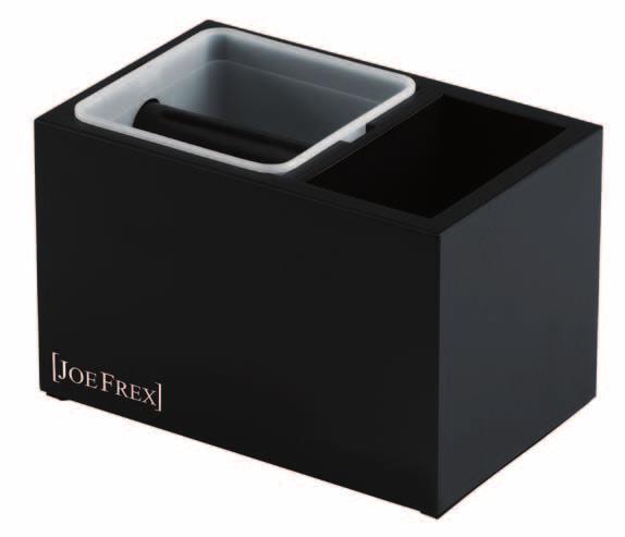 Knock box made of 2mm thick stainless. Rubber stripes at the base for protection of the work surface. Machine washable inside plastic container. Bar made of wood for cleaning the filter holder.