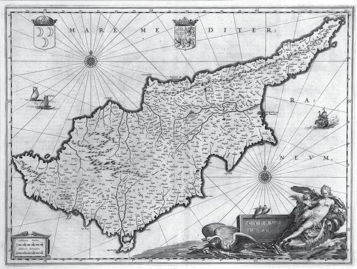 124 Joannes JANSSONIUS, Henricus HONDIUS Cyprus Insula, verso blank 38 x 50 cm, based on Blaeu, in Gerardi Mercatoris et I.