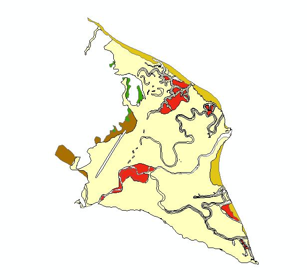 Σχ. 5-5: Απεικόνιση του ψηφιοποιημένου γεωλογικού υποβάθρου της Ζώνης Δυνητικά Υψηλού Κινδύνου Πλημμύρας (ΖΔΥΚΠ) GR08RΑK0006 της περιοχής «Δέλτα π. Πηνειού, Παραλία Κουλούρας Παλαιοπύργου».