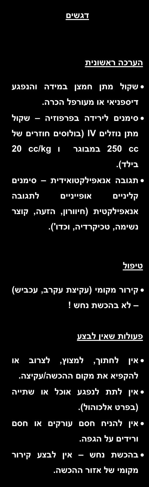 תגובה אנאפילקטואידית סימנים לתגובה אופייניים קליניים אנאפילקטית )חיוורון, הזעה, קוצר נשימה, טכיקרדיה,