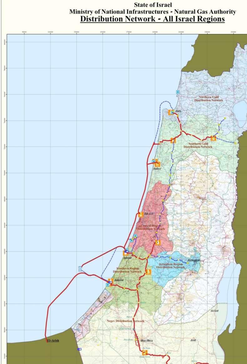 איור 9. מערכת הובלת הגז העיקרית בישראל.