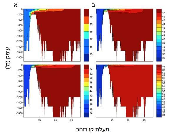התלת ממדי, כללו Biton et al את תהליכי הערבוב במיצרים במודל פשטני הדומה לשל )4(, אשר התאימו לתוצאות המודל האוקיאני התלת מימדי. איור 3.