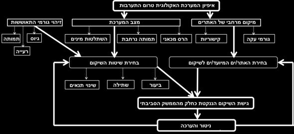 בחירת אתרי היעד לשיקום וקביעת מטרות מוגדרות לשיקום )מבוססת על ממצאי שלב 0(, 2. בחירת שיטות השיקום, 0. קביעת אסטרטגיית השיקום )כחלק מהממשק הסביבתי המקומי-אזורי( וביצוע פעולות השיקום, 5.