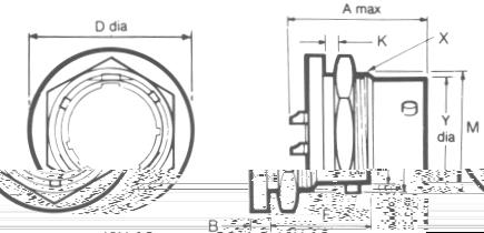 Single Hole Fixing Receptacles 50 62G-50- (RSRE SD/ 235025/X) Single hole mounting plain shell for direct wiring to exposed solder buckets.
