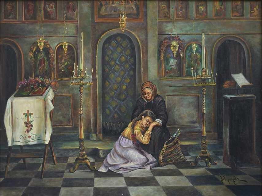 35. ΓΕΡΑΛΗΣ Λουκάς (1875-1958) Η μεταμέλεια Λάδι σε καμβά 60 80 εκ υπγρμ κ.δ GERALIS Loucas (1875-1958) The repentance Signed oil on canvas 60 80 cm 2.500-4.