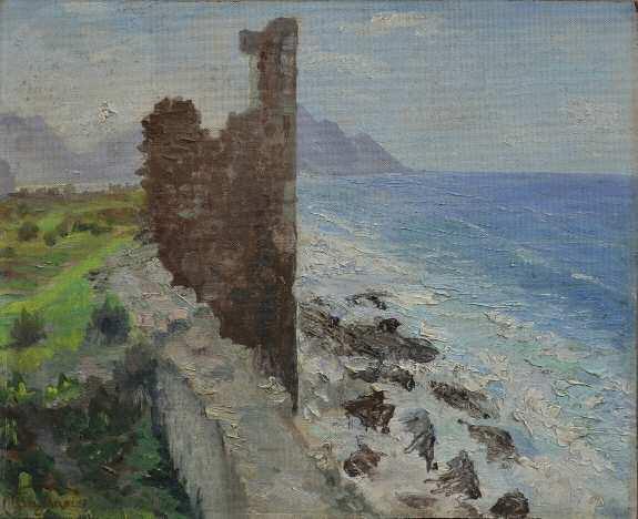 000 GLYKAS Aristidis (1870-1940) Sailing boat in the open seas 1934 Signed and dated tempera on wood panel