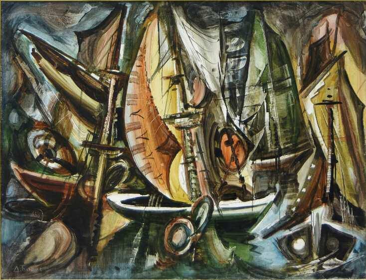 43 43. ΤΗΝΙΑΚΟΣ Δημήτρης (1920-1997) Βάρκες και ιστιοφόρα Λάδι σε καμβά 80 100 εκ υπγρμ κ.