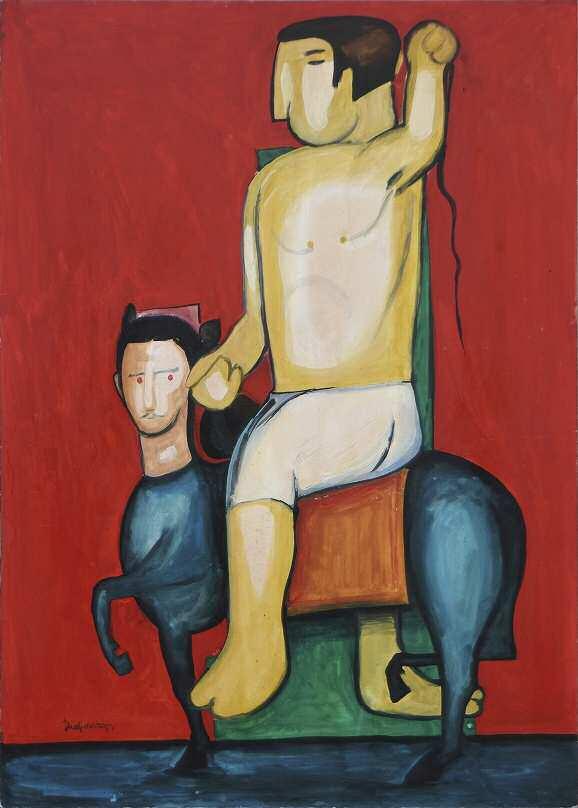 60. ΔΙΑΜΑΝΤΟΠΟΥΛΟΣ Διαμαντής (1914-1995) Το αφεντικό (ή Μυθολογική σύνθεση) Τέμπερα & λάδι σε χαρτόνι επικλμ. σε ξύλο 70 50 εκ υπγρμ κ.