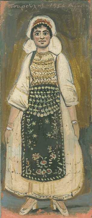 ΤΣΑΡΟΥΧΗΣ Γιάννης (1910-1989) Γυναίκα από την Αταλάντη 1957 Μικτή τεχνική/τέμπερα σε ξύλο 33 14 εκ υπγρμ & χρνλγμ π.κ 1.500-2.