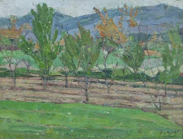 85. ΛΟΥΣΤΑΣ Κώστας (1933-2014) Τοπίο με δένδρα Λάδι σε καμβά 45 60 εκ υπγρμ κ.