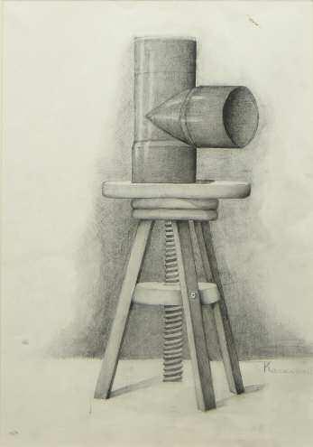 87. ΚΑΡΑΒΟΥΖΗΣ Σαράντης (1938-2011) Νεκρή Φύση Μολύβια σε χαρτί 50 35 εκ υπογρμ κ.