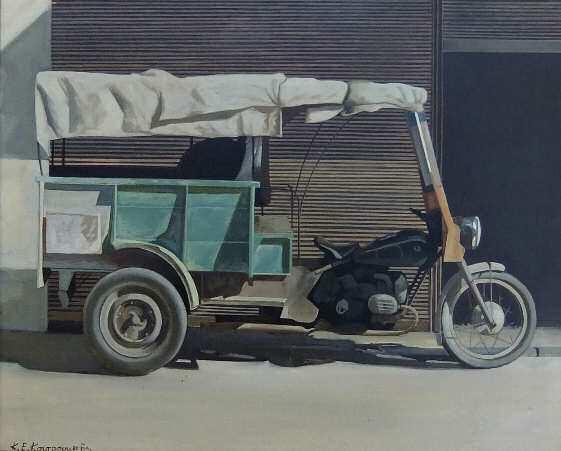 84 cm 500-800 134. ΚΟΥΤΡΟΥΜΠΗΣ Κωνσταντίνος (1957) Τα τρίκυκλο Λάδι σε καμβά 40 50 εκ υπγρμ κ.