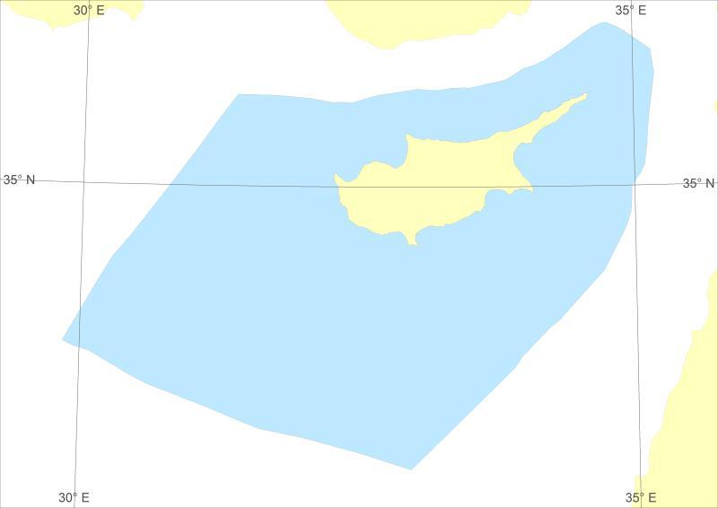 Παράρτημα Β: Χάρτες Μικρής Γεωγραφικής Κάλυψης 235 Σχήμα Β-28: Παγκόσμια εγκάρσια μερκατορική απεικόνιση ζώνη 36Ν (UTM36N) κλίμακας 1:500.000 με κέντρο απεικόνισης (32,5ºΑ, 34,5ºΒ).