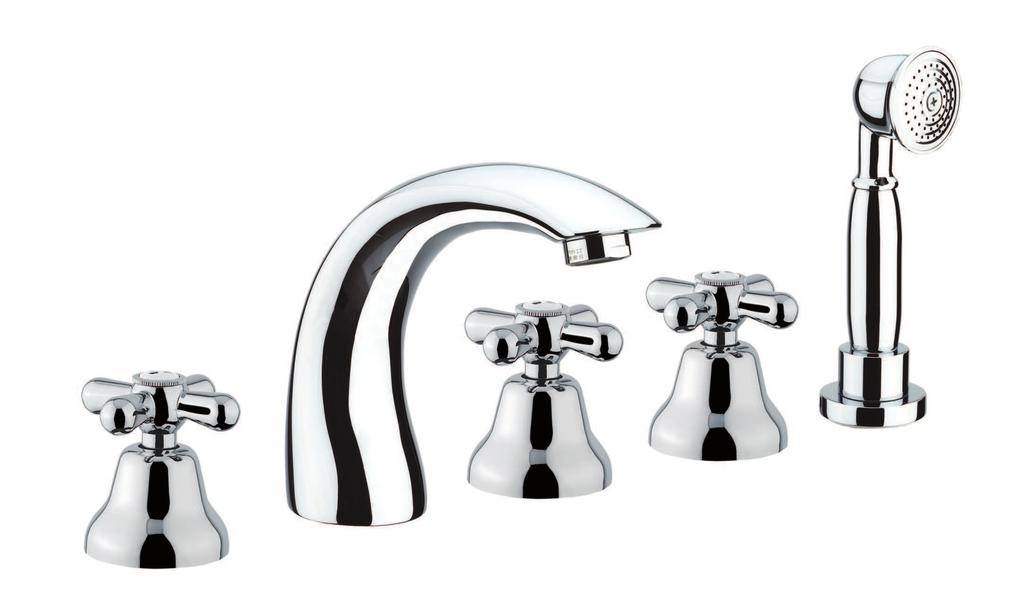 26 0619 91 Gruppo vasca esterno con deviatore, colonna cm 100, soffione mm 200 e duplex, doccia ceramica bianca External bath mixer with diverter, 100 cm rail, 200 mm shower head, shower set, white