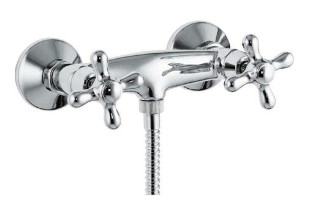 art. 26 0606 00 Gruppo doccia incasso con deviatore, braccio doccia, soffione antico, presa d acqua e duplex Built-in shower mixer with diverter, shower arm, old style shower head, intake of water,