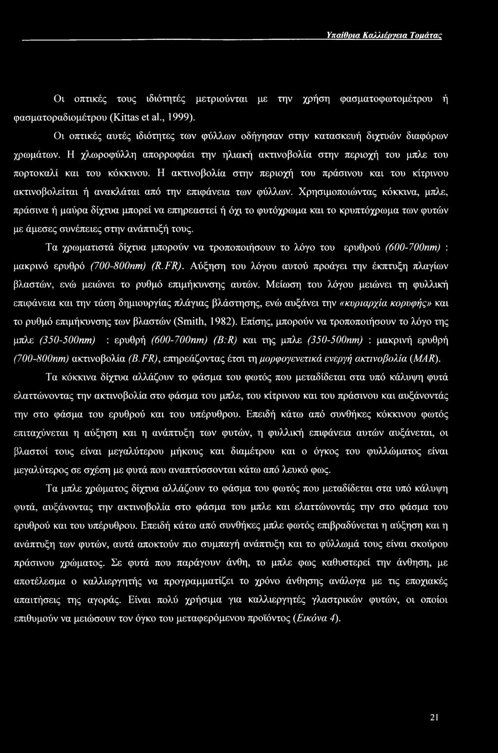 Η ακτινοβολία στην περιοχή του πράσινου και του κίτρινου ακτινοβολείται ή ανακλάται από την επιφάνεια των φύλλων.