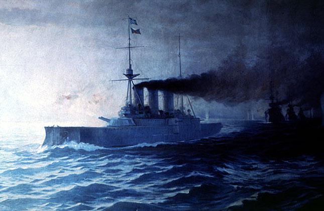 Modern Greek Paintings depicting Naval Battles in the Hellenic Maritime Museum Fig. 7. E. Prossalendis, Capture of an Ottoman vessel, ca.