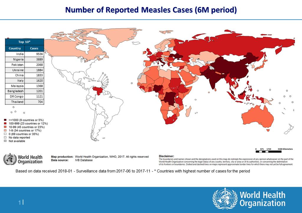 Παγκόσμιος χάρτης ιλαράς Δεδομένα 6μηνης