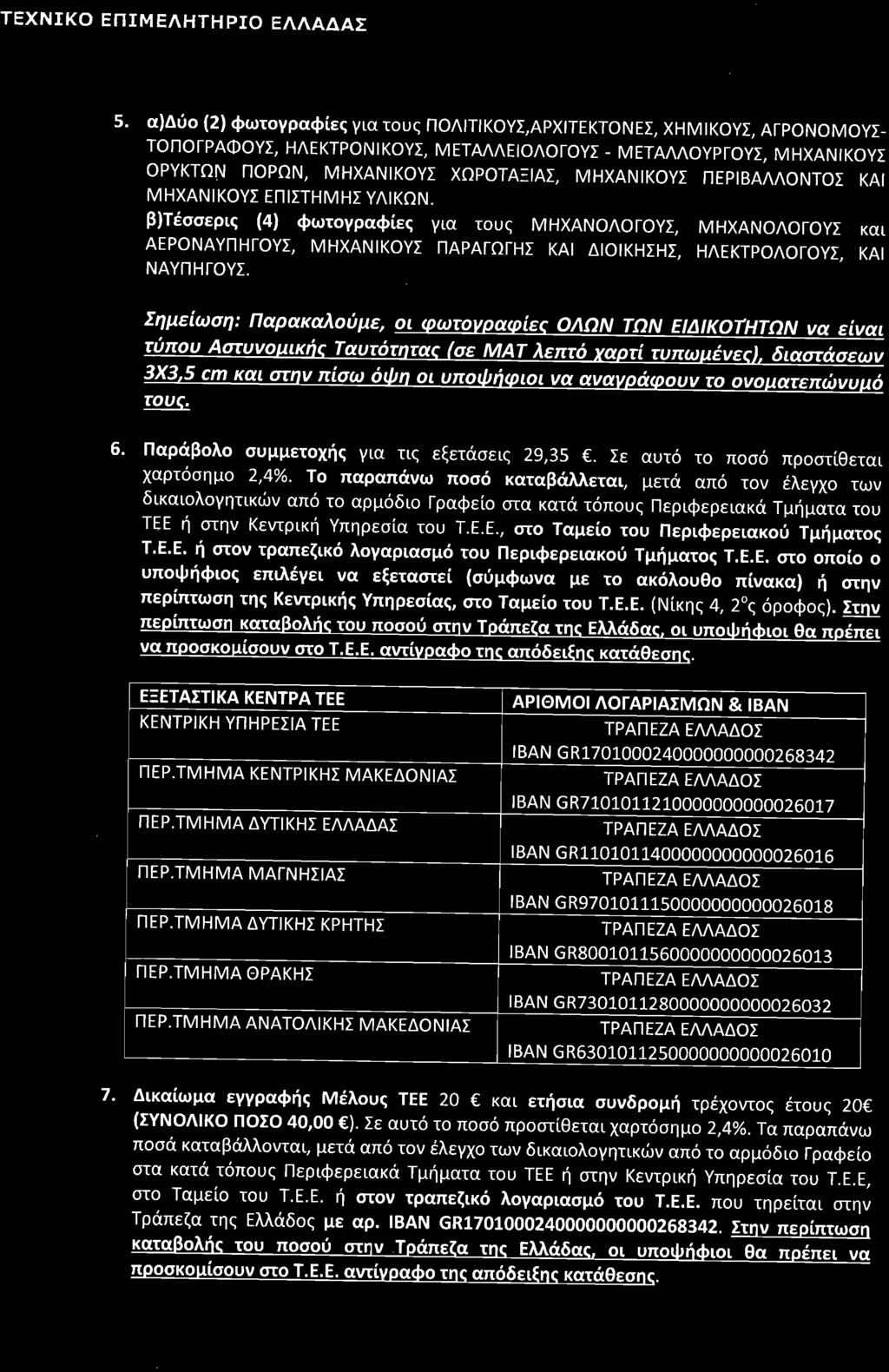 5. α)δύο (2) φωτογραφίες για τους ΠΟΛΙΤΙΚΟΥΣ,ΑΡΧΙΤΕΚΤΟΝΕΣ, ΧΗΜΙΚΟΥΣ, ΑΓΡΟΝΟΜΟΥΣ- ΤΟΠΟΓΡΛΦΟΥΣ, ΗΑΕΚΤΡΟΝΙΚΟΥΣ, ΜΕΤΑΑΑΕΙΟΛΟΓΟΥΣ - ΜΕΤΑΛΑΟΥΡΓΟΥΣ, ΜΗΧΑΝΙΚΟΥΣ ΟΡΥΚΤΩΝ ΠΟΡΩΝ, ΜΗΧΑΝΙΚΟΥΣ ΧΩΡΟΤΑΞΙΑΣ,