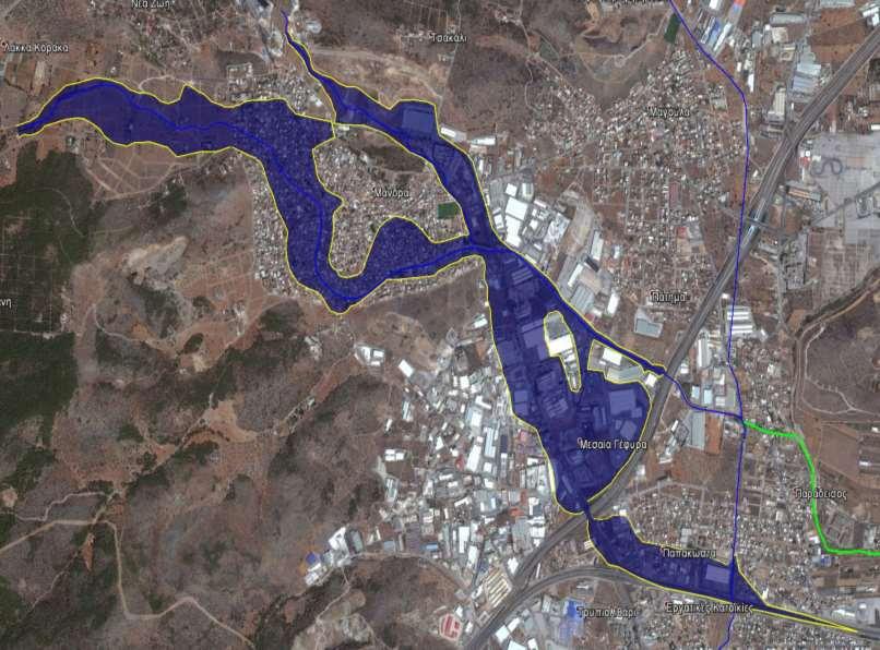 Έκταση Πλημμυρικού Φαινομένου Σούρες Το νερό από την ισχυρή βροχόπτωση εισήλθε στην πόλη από δύο ρέματα ταυτόχρονα.