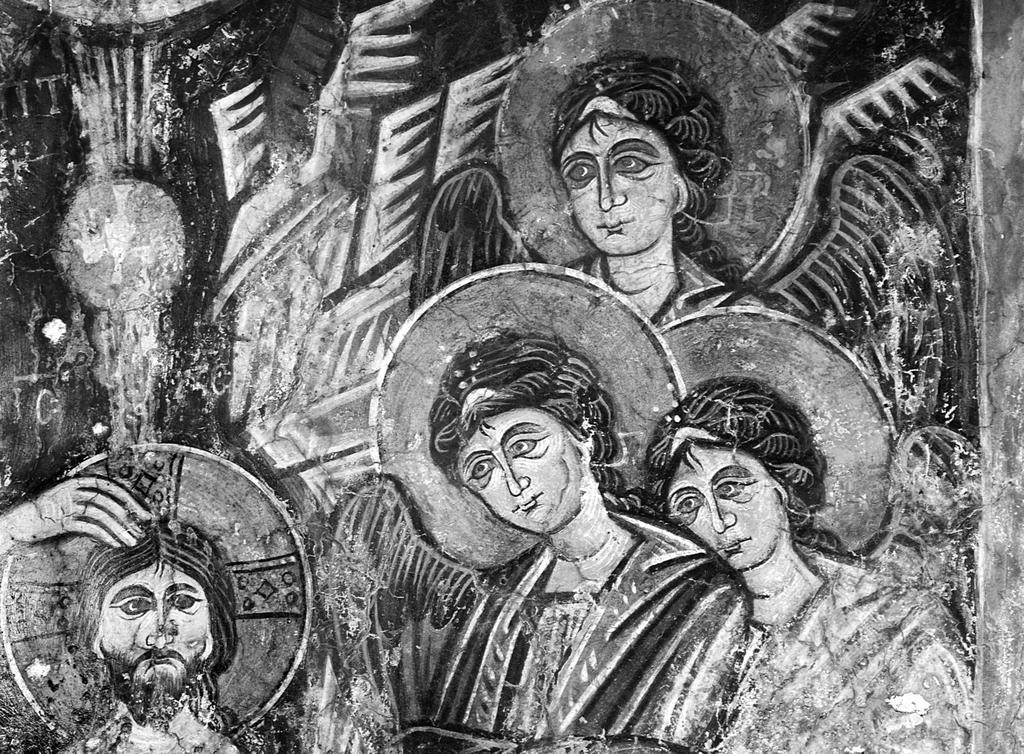 ΘEΤΙΣ ΞΑΝΘAΚη Εικ. 11. Σέλινο, Κάδρος, ναός Παναγίας. Η Βάπτιση: οι άγγελοι (λεπτομέρεια). στη μονή του Θεολόγου στην Πάτμο (1176-1180)64.