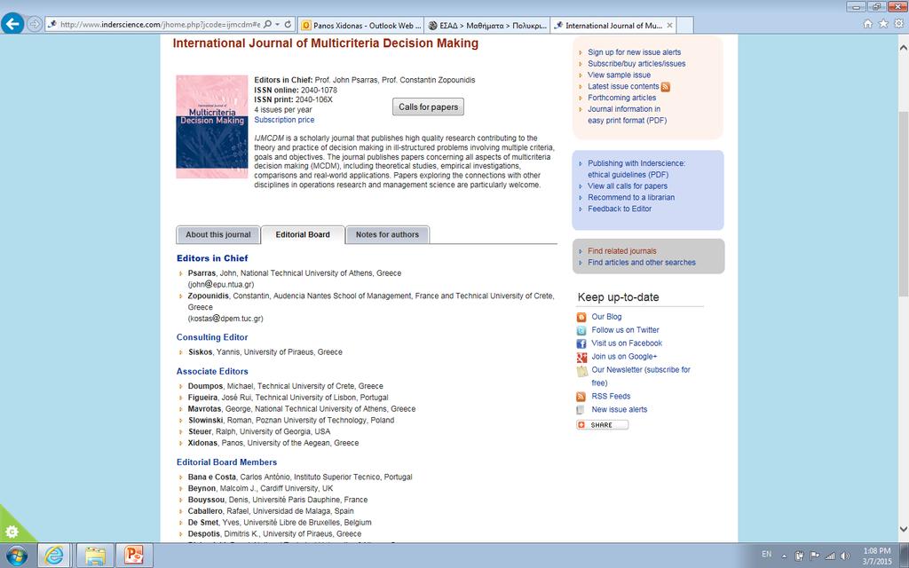 IJ of Multicriteria Decision Making (IJMCDM) Journal s