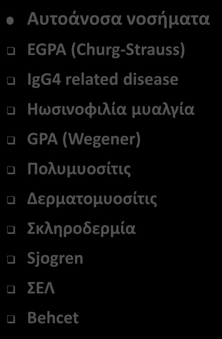 Πνευμονικά νοσήματα χρόνια ιδιοπαθής ηωσινοφιλική πνευμονία βρογχεκτασίες κυστική ίνωση