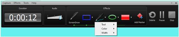 συντόμευση για το Screen Draw αυτόματα εμφανίζονται στο παράθυρο Screen Recorder κάποια επιπλέον εργαλεία.