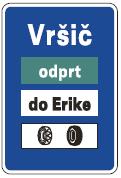 Znak mora biti postavljen na višini 1,00 m nad robom vozišča, ob katerem je postavljen. Ime vodotoka, čez katerega poteka cesta. 3209 Vodotok Velikost znaka: 800, 1000 x 400 mm.