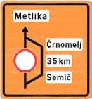 Smer in način preusmeritve prometnih tokov, kadar je promet preusmerjen na drugo cesto, drugo smerno vozišče ali na začasne prometne površine.