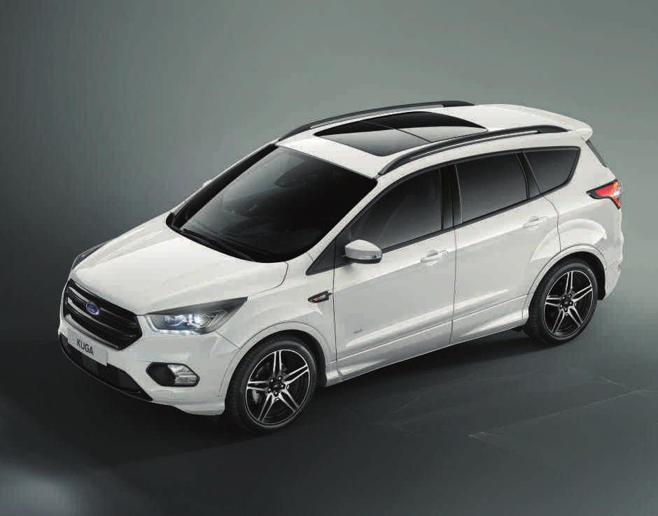 FORD KUGA Ζάντες Το αυτοκίνητο που εμφανίζεται είναι Ford Kuga ST-Line με προαιρετικό απλό χρώμα αμαξώματος Frozen White, πίσω σπόιλερ και προαιρετικές ζάντες ελαφρού κράματος 19".