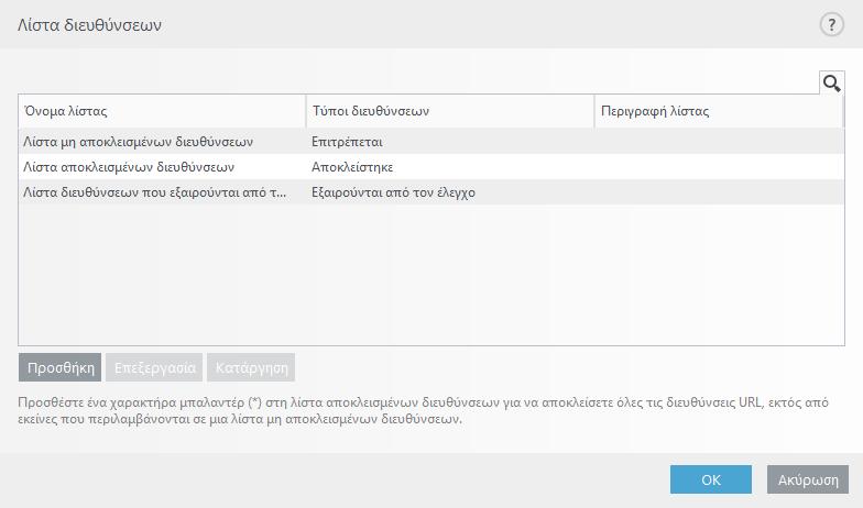 Προσθήκη ηµιουργεί µια νέα λίστα πέρα από τις προκαθορισµένες. Αυτό µπορεί να είναι χρήσιµο εάν θέλετε να ξεχωρίσετε διαφορετικές οµάδες διευθύνσεων.