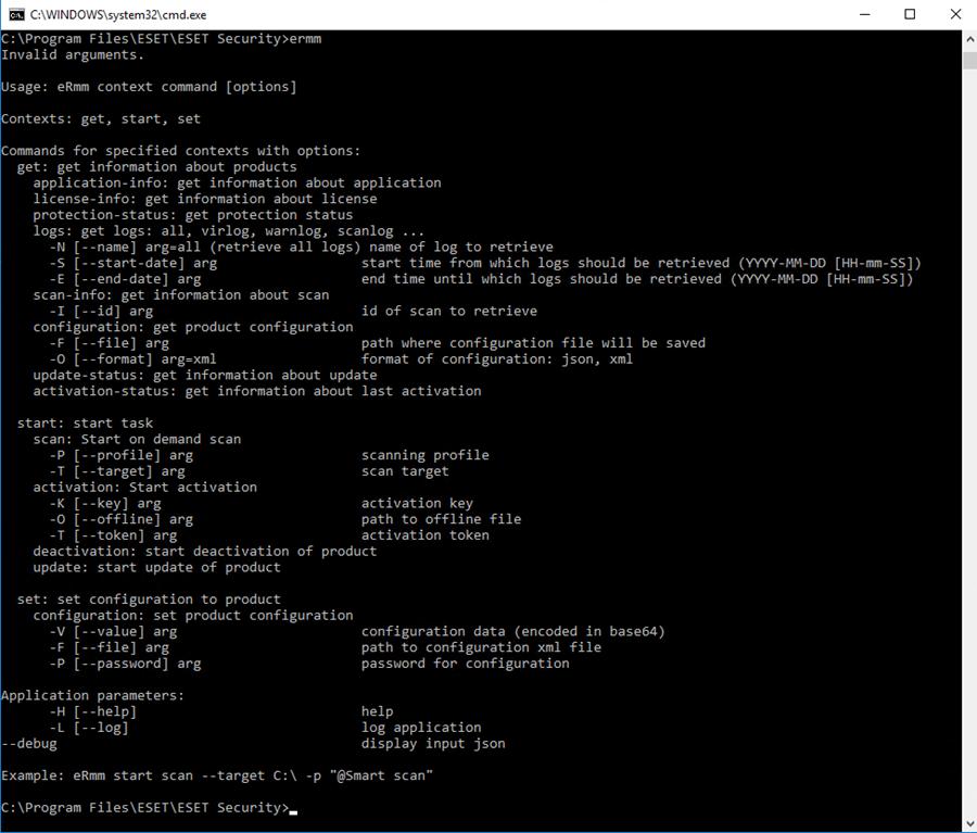 3.10.7.1 Γραµµή εντολών RMM Remote monitoring management is run using the command line interface. The default ESET Endpoint Security installation contains the file ermm.
