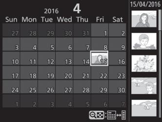 36 Απεικόνιση Ημερολογίου Για να προβάλετε εικόνες που λήφθηκαν σε Λίστα ημερομηνιών μία επιλεγμένη ημερομηνία (απεικόνιση ημερολογίου), πατήστε το κουμπί W (Q) όταν εμφανίζονται 72 εικόνες.