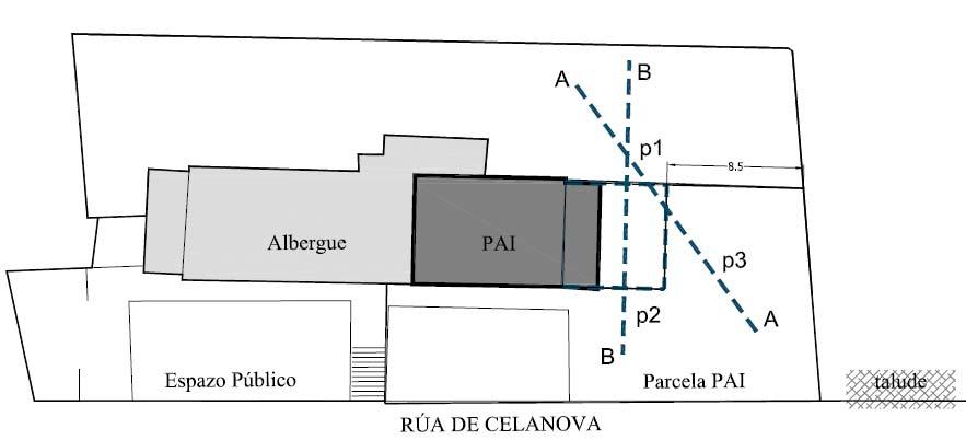 construcción, localízase por debaixo da cuberta vexetal, a unha profundidade de 0,40 metros respecto a cota da edificación exitente.