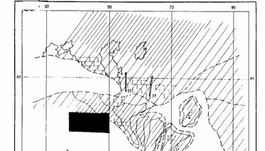 Şəkil 51. Gec təbaşir dövrü üçün Tetisin şərq hissəsinin paleotektonik rekonstruksiyası (İ.N.Sborşikova görə) (117).