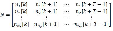 = και =. Υποθέτοντας δε συνεχόμενα δείγματα τότε το μοντέλο μας τροποποιείται στο: όπου είναι ο πίνακας Hankel για το -οστό πομπό : (4.9) και Ν o πίνακας θορύβου του δέκτη : (4.10) (4.