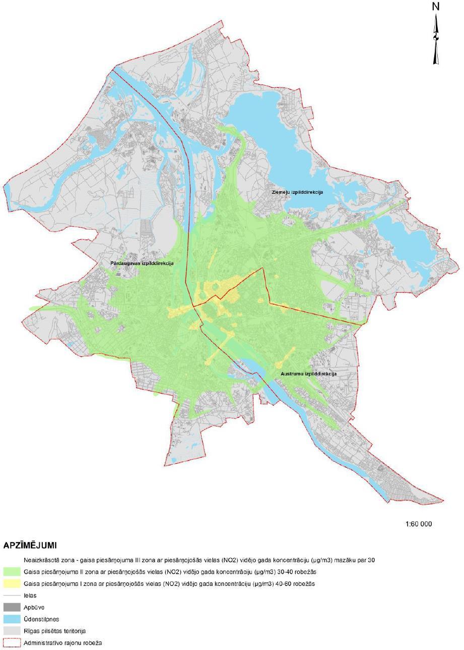 25.attēls. NO2 zonējuma karte. 2014. gads (avots: RDMVD) Atbilstoši Stratēģijas 118.