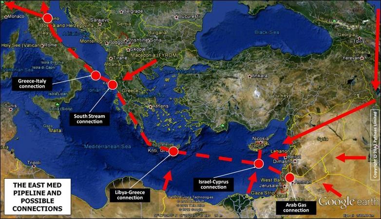 Δηθόλα 3.1: Ο αγσγόο EastMed θαη νη πηζαλνί θόκβνη ηνπ Πεγή: http://www.