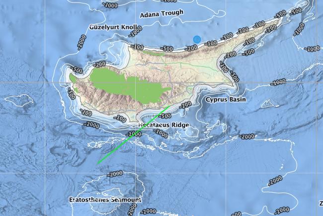 Ύστερα, μέχρι τα 70 χιλιόμετρα ακολουθεί ελαφρά ανοδική πορεία για λίγα χιλιόμετρα και κατόπιν η ανωφέρεια του βυθού γίνεται έντονη, καθώς το βάθος μειώνεται με ταχύ ρυθμό από τα 2.
