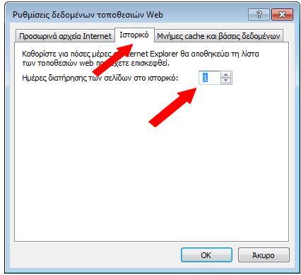 Αφού κάνουμε ότι ακριβώς δείχνουν τα παραπάνω κόκκινα βέλη (ίσως η διαγραφή ιστορικού στο σημείο 3 πάρει λίγα δευτερόλεπτα ή λεπτά πατάμε πατάμε «ΟΚ» κλείνουμε τον internet explorer και τον ανοίγουμε