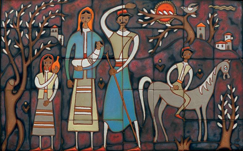 200 501 ΒΑΛΣΑΜΑΚΗΣ, Πάνος, 1900-1986. Γοργόνες. Κεραμεικό πανώ, 605 x 805 mm.