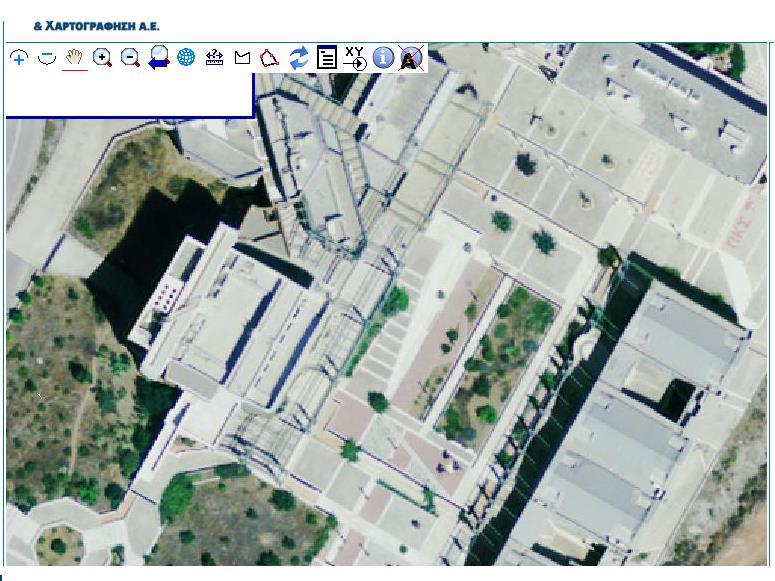 Εικόνα 3.3: Αεροφωτογραφία (Ορθοφωτογραφία) της κεντρικής πλατείας της σχολής Μ.Π.Δ.