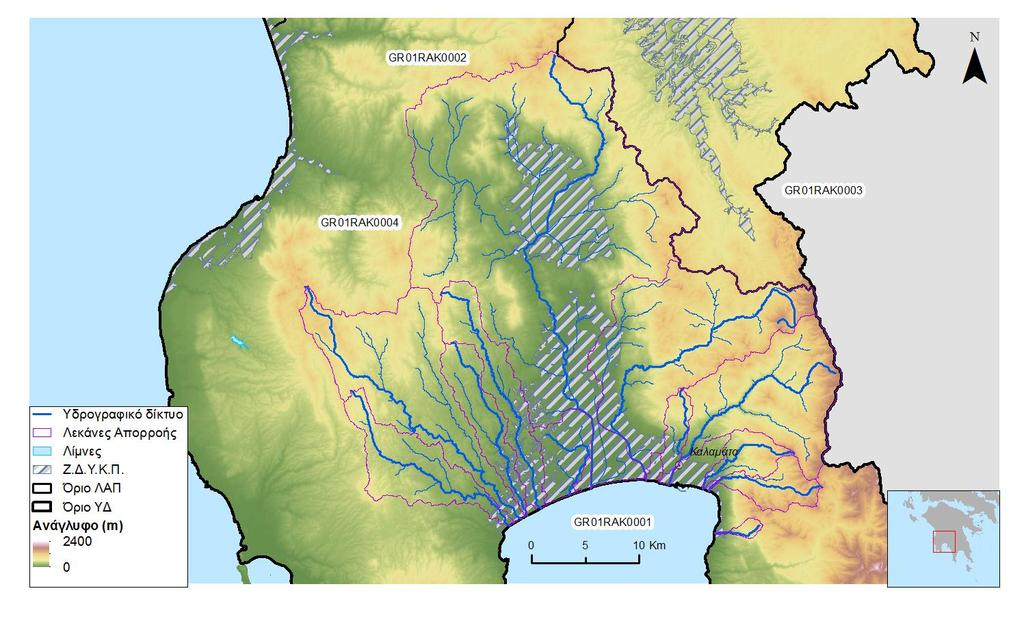 6.3 Πεδινη περιοχη Μελιγαλα (GR01RAK0002) 6.3.1 Περιγραφη και μορφολογικα χαρακτηριστικα λεκανω ν απορροη ς και υδατορευμα των εντο ς ΖΔΥΚΠ Η εν λόγω ΖΔΥΚΠ επηρεάζεται από τον άνω ρου του π.