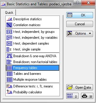 Rad u programu za statističku obradu podataka STATISTICA Slika 7.